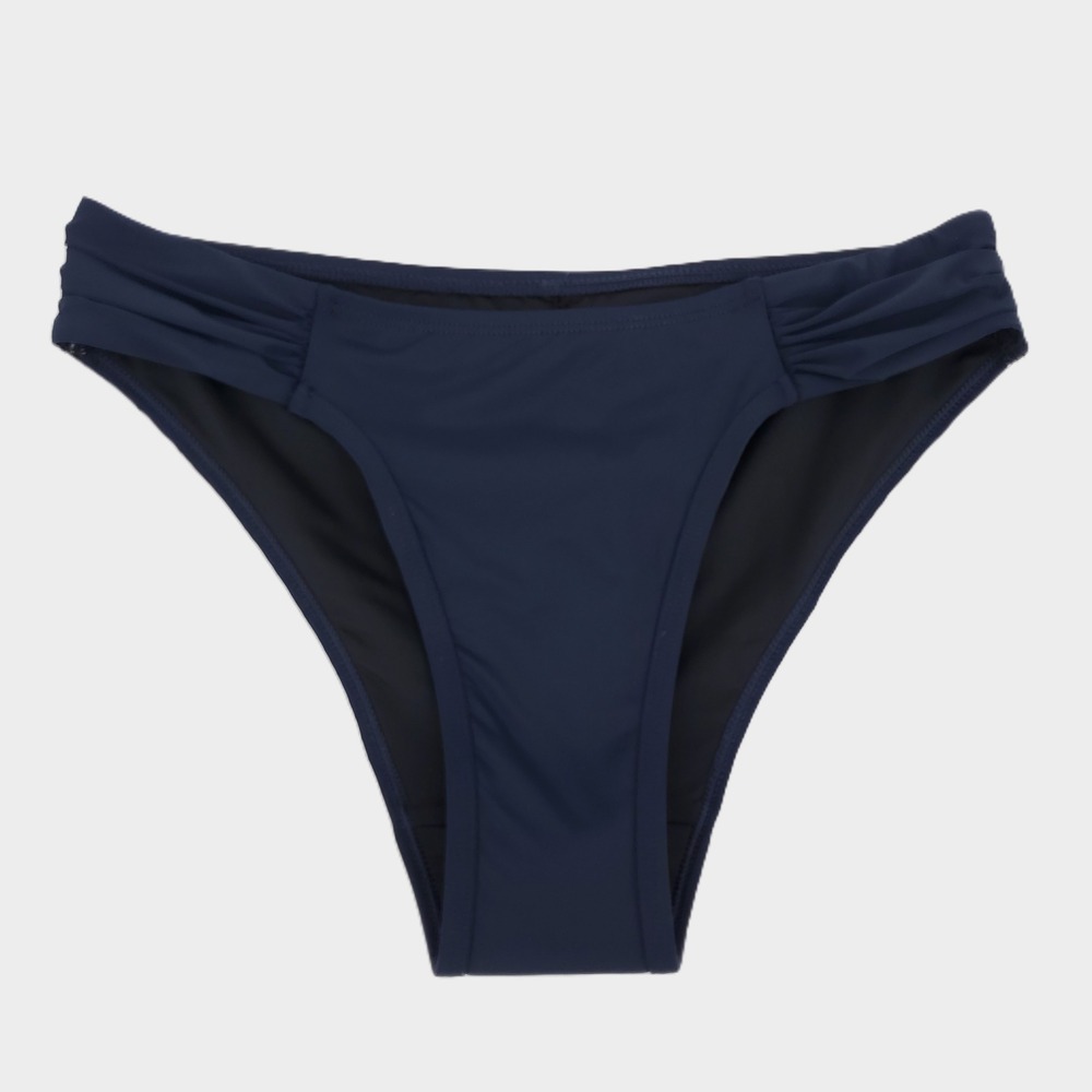 BEAUTIKINI Ruched Hip Bikini Bottom Swimsuit Size XS Navy Blue Lined Stretch New